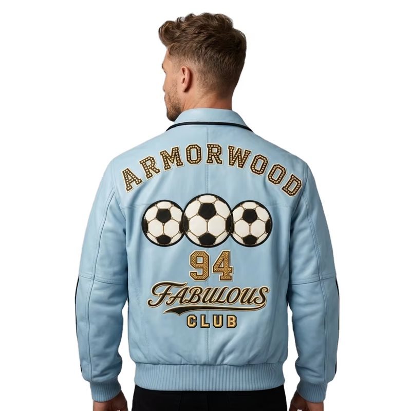 Custom Applique Embroidery Sheepskin Leather Men's Jackets