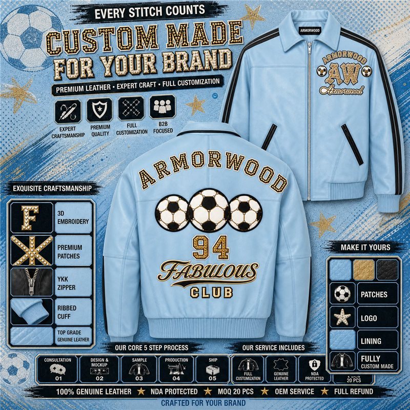 Custom Made Men's Sheepskin Baseball Leather Outerwear Wholesale