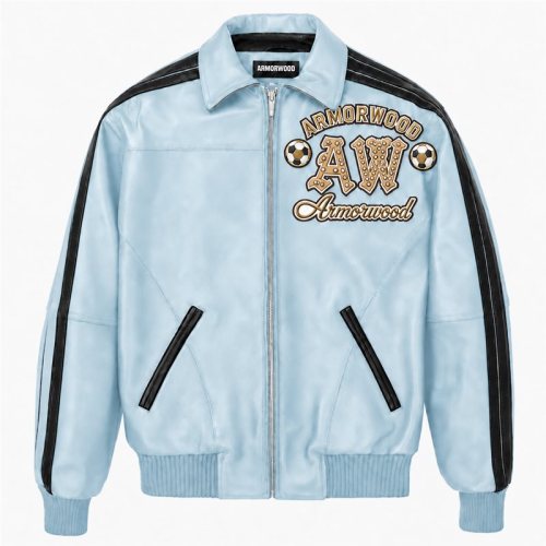 Custom Men's Player Applique Embroidery Sheepskin Varsity Uniform Jacket, Genuine Leather