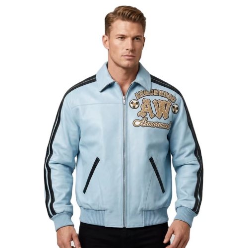 Custom Men's Player Applique Embroidery Sheepskin Varsity Uniform Jacket, Genuine Leather