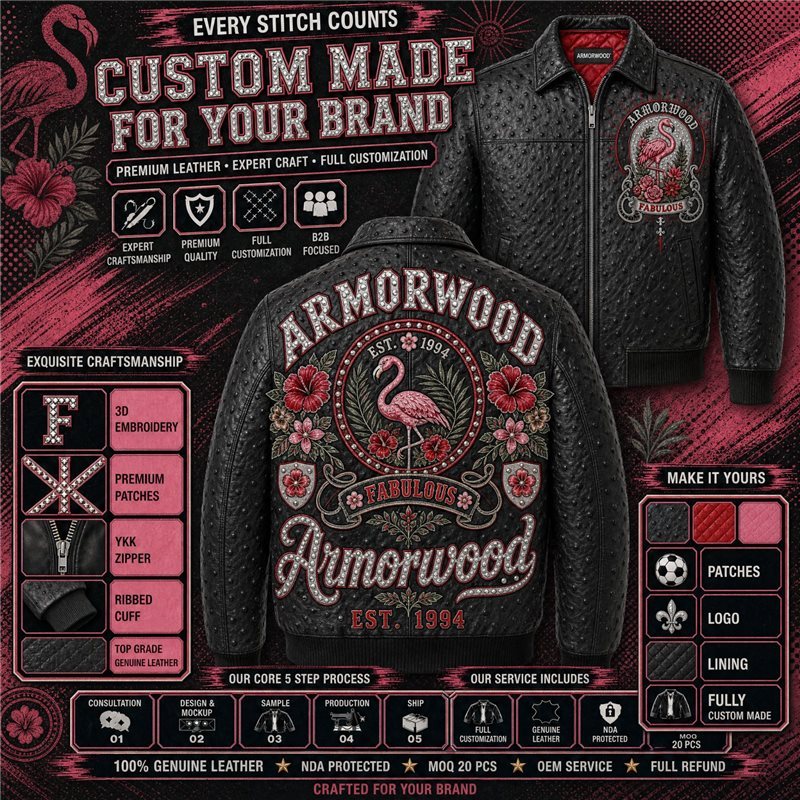 Custom Applique Rhinestone Ostrich Embossed Men's Jacket