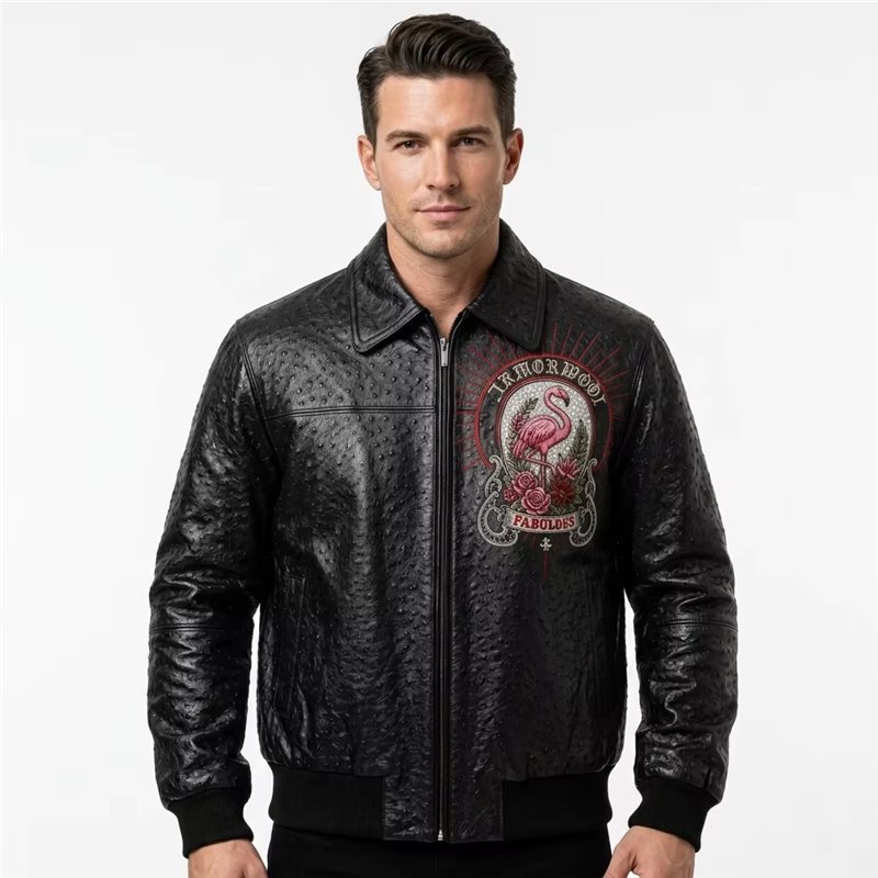 Cutsom Luxury Applique Embroidery Leather Bomber Jacket Men