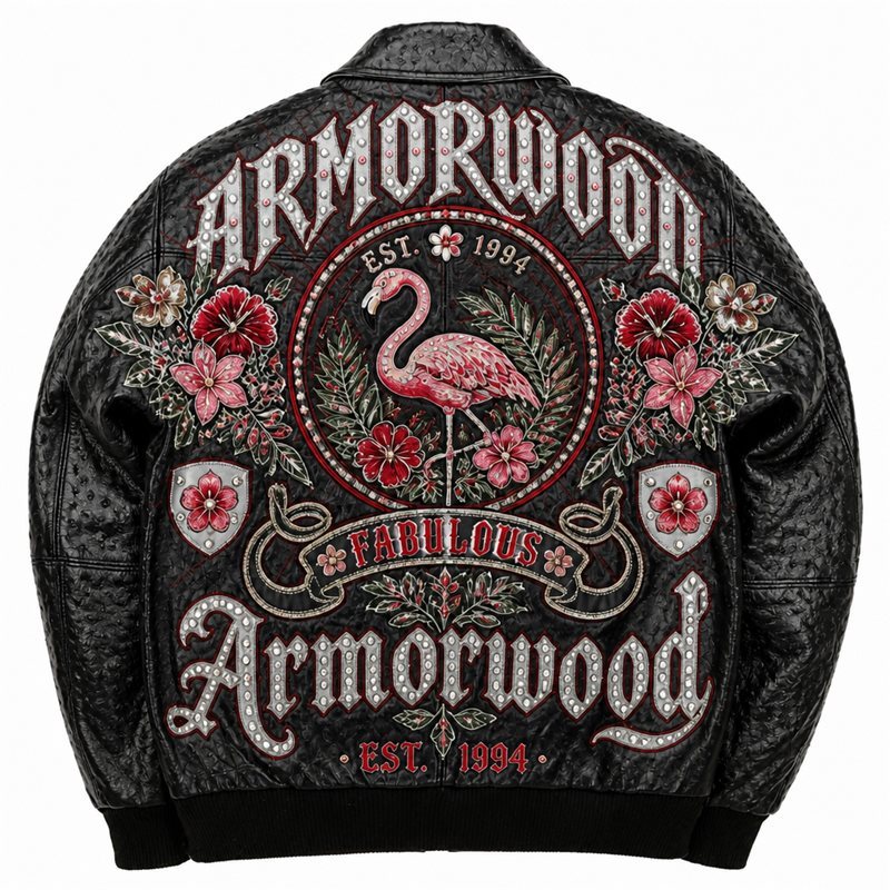 Cutsom Luxury Applique Embroidery Leather Bomber Jacket