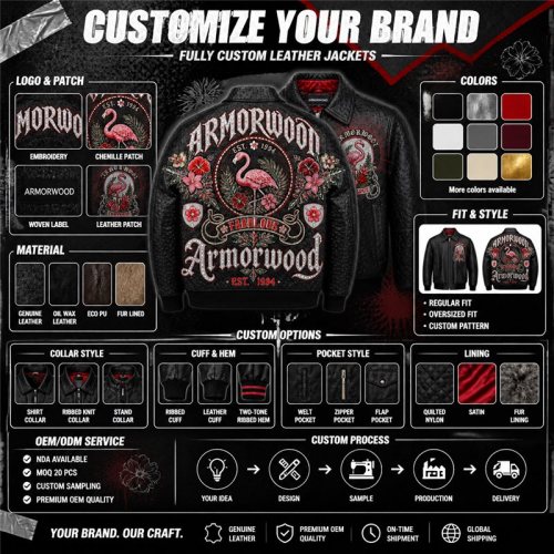 Plain Embroidery Lambskin Bomber Jacket, Genuine Leather for Men