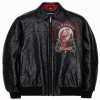 Plain Embroidery Lambskin Bomber Jacket, Genuine Leather for Men