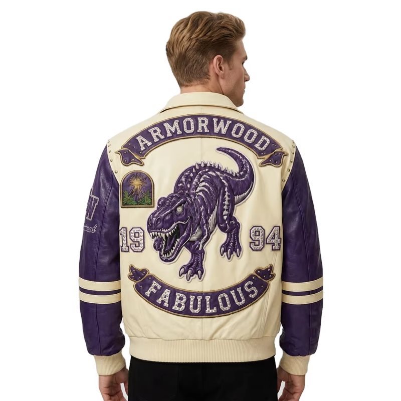 Contrast Men's Color Blocking Custom Genuine Leather Jacket OEM