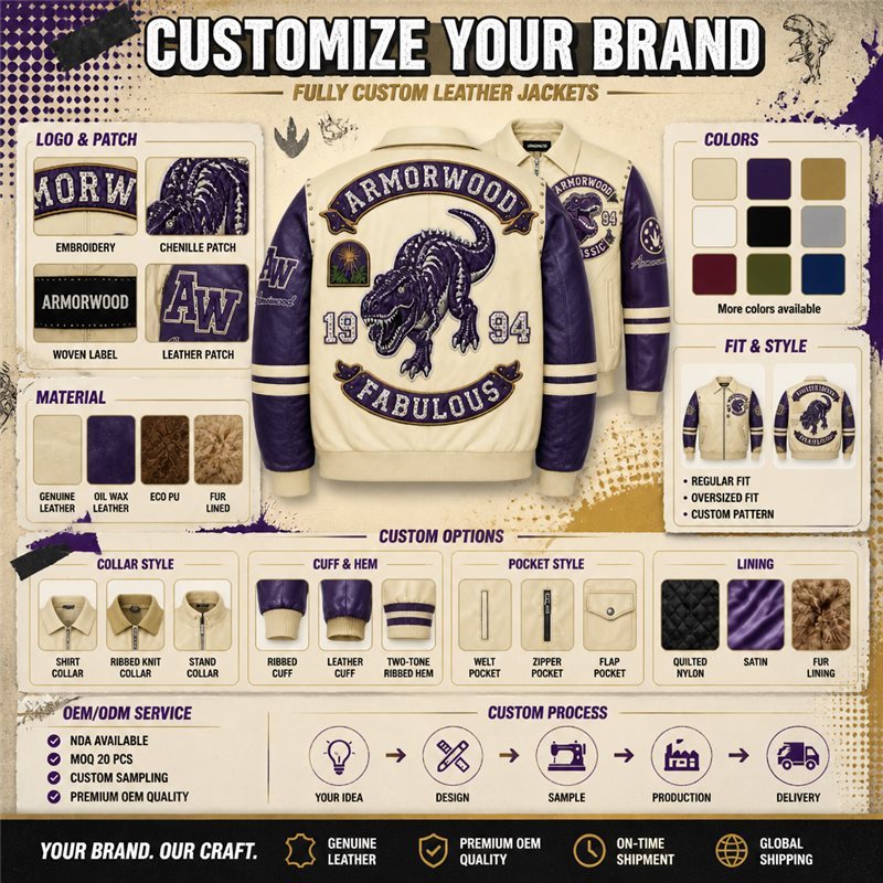 Custom Cream Leather Varsity Jacket for Men Manufacturer