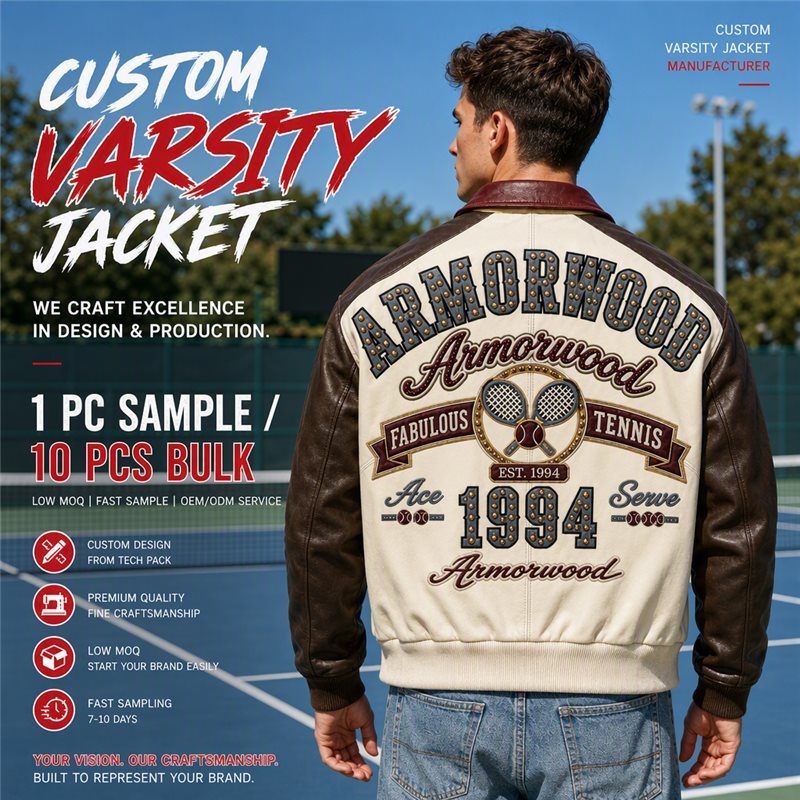 Custom Contrast Genuine Leather Baseball Varsity Jacket Men