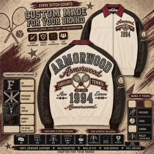 Men's Rhinestone Applique Embroidery Leather Jacket Custom Made