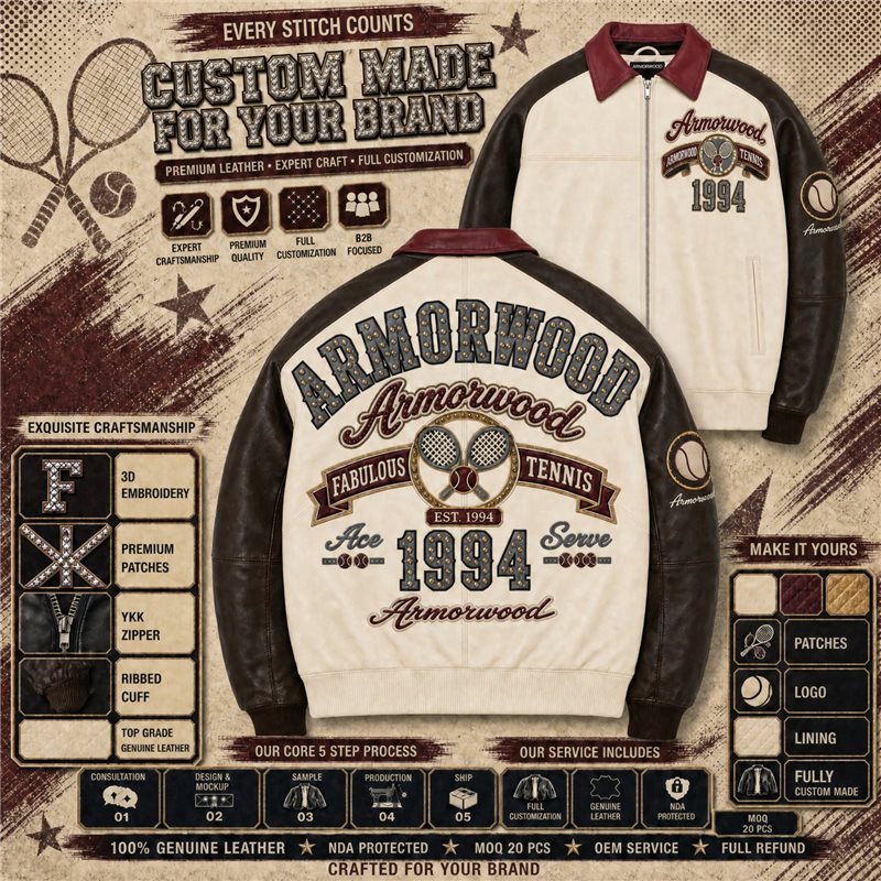 Men's Rhinestone Applique Embroidery Leather Jacket Custom Made