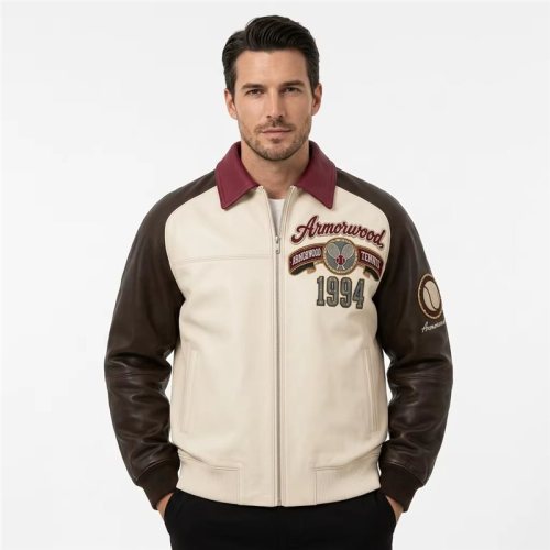 Men's Rhinestone Applique Embroidery Leather Jacket Custom Made