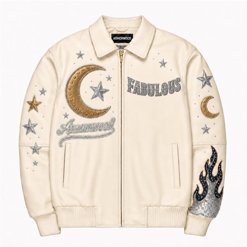 Applique Embroidery Leather Jacket Custom