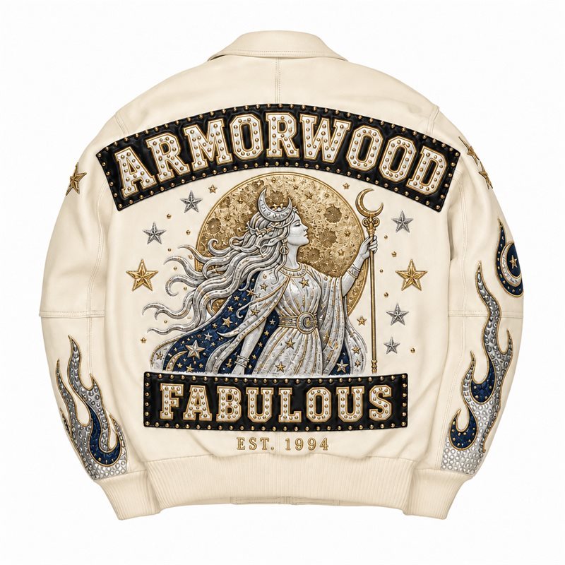 Custom Men's Applique Rhinestone Leather Jacket