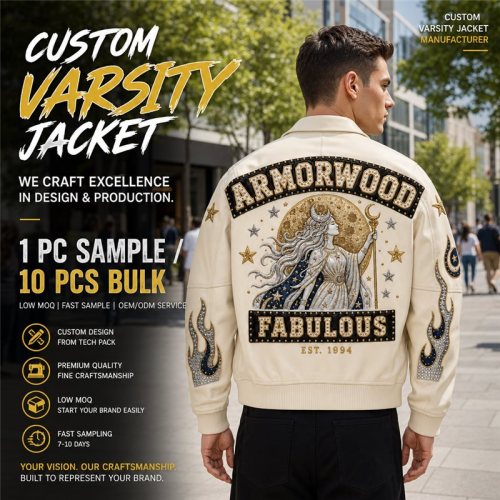 High Street Men's Rhinestone Applique Jacket, Genuine Leather
