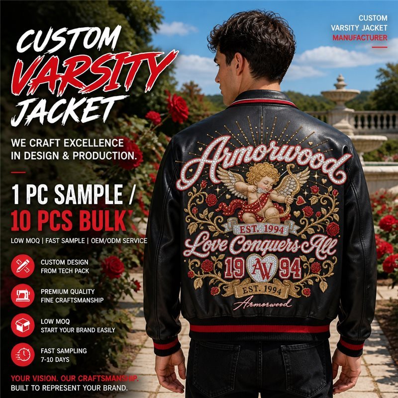 Custom High Street Men's Luxury Applique Leather Baseball Jacket