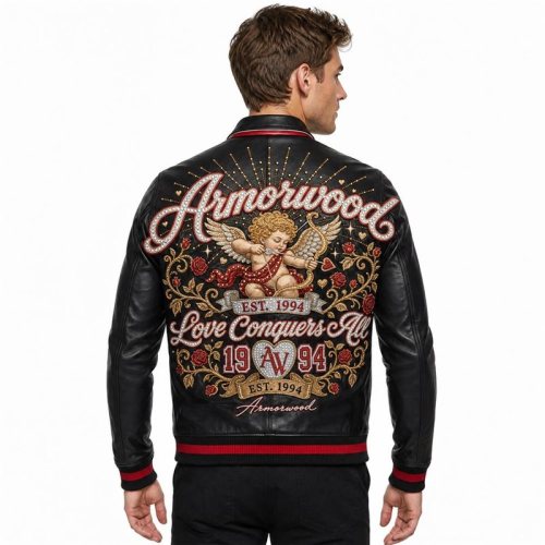 Men's Genuine Leather Outerwear Jacket, Rhinestone, Lambskin