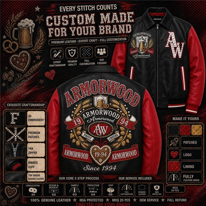 Custom Men's Applique Embroidery Lambskin Bomber Jacket