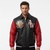 Men's Leather Patches Design Bomber Jacket, Applique, Lambskin