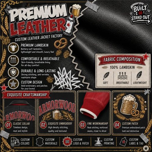 Men's Leather Patches Design Bomber Jacket, Applique, Lambskin