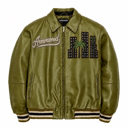 High Street Men's Fall Cowhide Leather Aviator Jacket, Rhinestone