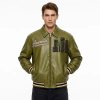 High Street Men's Fall Cowhide Leather Aviator Jacket, Rhinestone