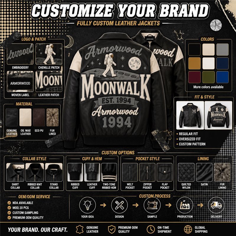 Custom Letter Applique Patch Genuine Leather Jacket for Men