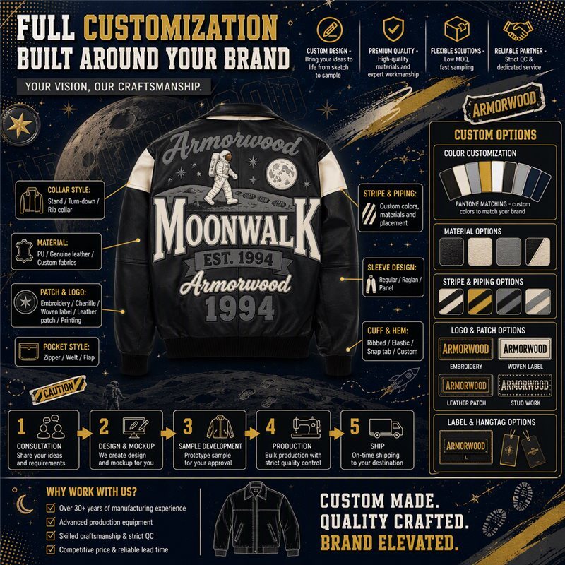 Custom Luxury Applique Embroidery Cowhide Aviator Jacket