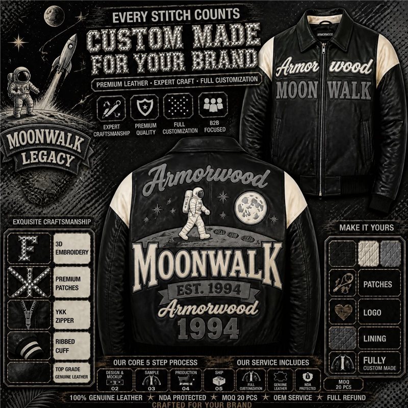 Custom Men's Fall Winter Genuine Leather Outerwear Wholesale for Streetwear Brand