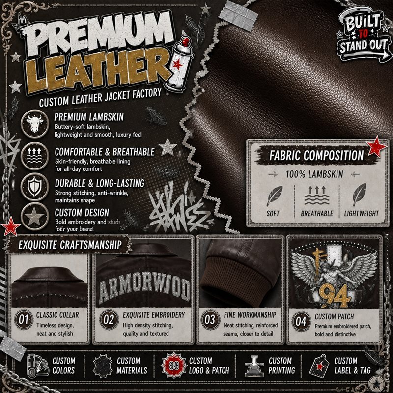 Custom Men's Lambskin Leather Bomber Outerwear