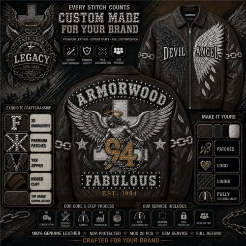 Handmade Men's Plain Embroidery Leather Jacket, Rhinestone, Lambskin