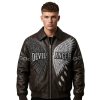 Handmade Men's Plain Embroidery Leather Jacket, Rhinestone, Lambskin