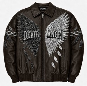 Handmade Men's Plain Embroidery Leather Jacket, Rhinestone, Lambskin