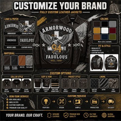 Handmade Men's Plain Embroidery Leather Jacket, Rhinestone, Lambskin