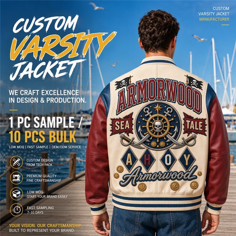 Color Blocking Waxed Cowhide Varsity Jacket OEM