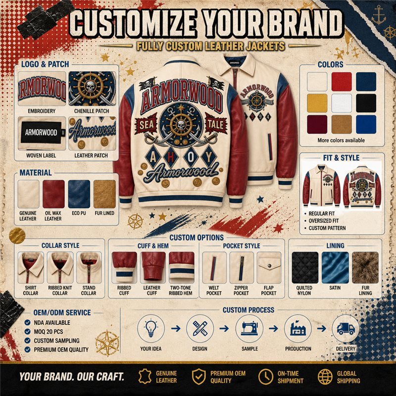Custom Flat Embroidery Leather Jacket for Men