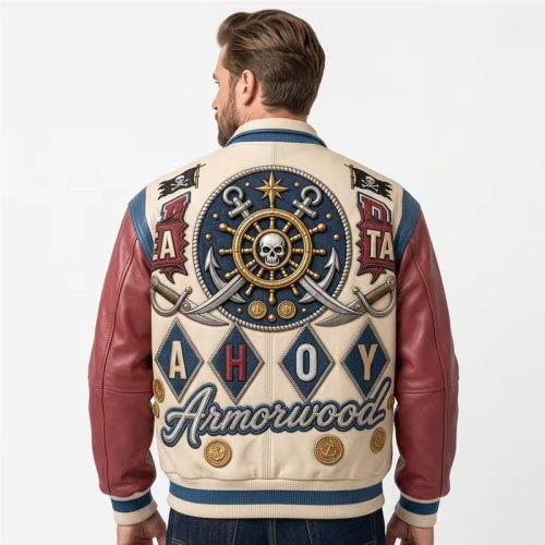 Two Tone Leather Bomber Jacket, Cowhide for Men, Custom Made to Order