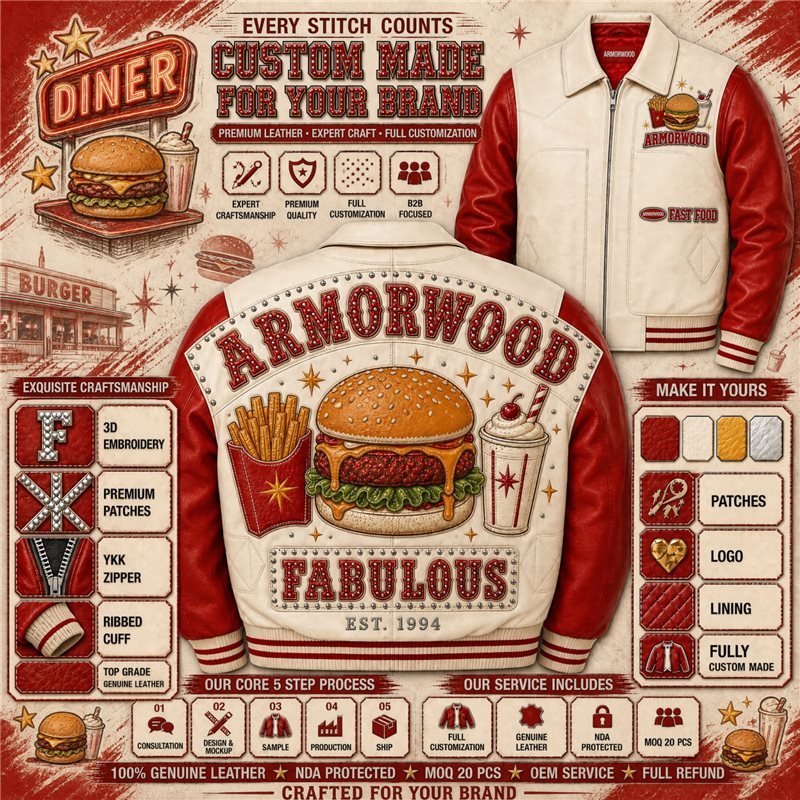 Custom Plus Size Goatskin Leather Bomber Outerwear for Men