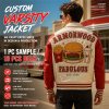 Custom Vintage Applique Embroidery Bomber Jacket, Genuine Leather