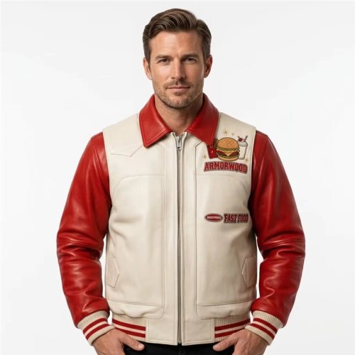 Custom Vintage Applique Embroidery Bomber Jacket, Genuine Leather