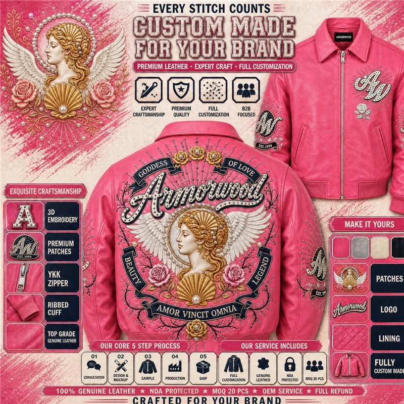 Bespoke Women Leather Cropped Bomber Jacket Manufacturer