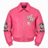 Women Lambskin Cropped Bomber Jacket, Genuine Leather, Applique
