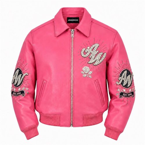Women Lambskin Cropped Bomber Jacket, Genuine Leather, Applique