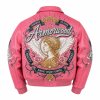 Women Lambskin Cropped Bomber Jacket, Genuine Leather, Applique