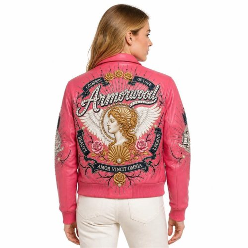 Women Lambskin Cropped Bomber Jacket, Genuine Leather, Applique