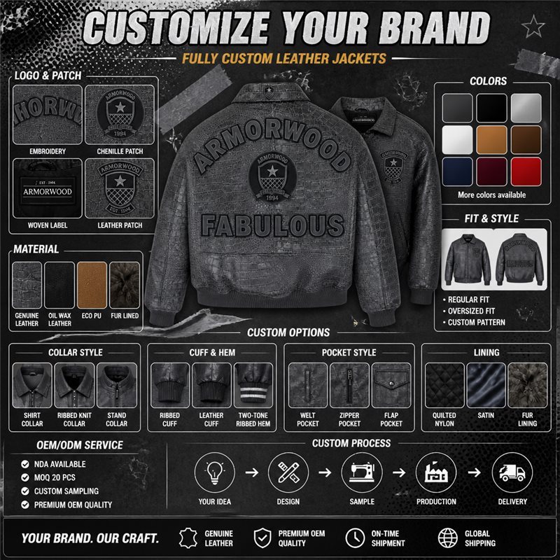 Custom 3D Embroidery Lambskin Aviator Jacket, Genuine Leather