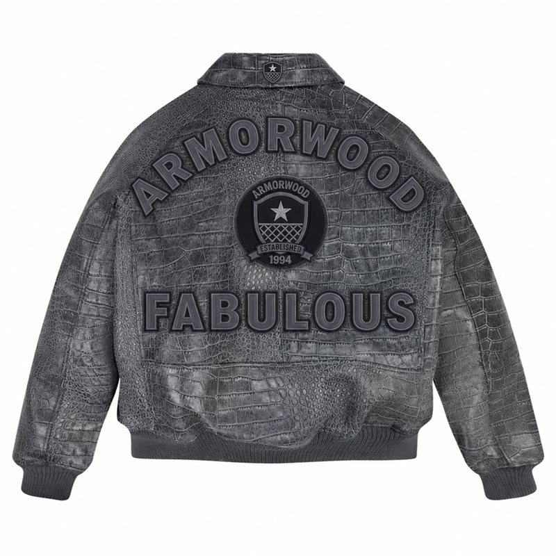 Custom Croc Embossed Leather Aviator Jacket