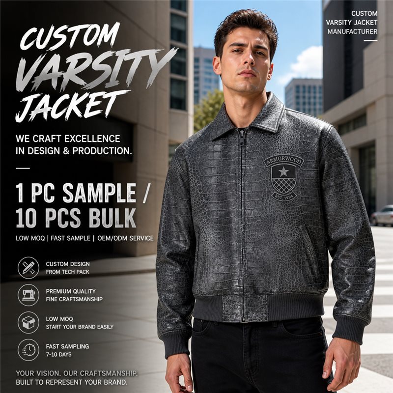 Custom 3D Embroidered Patch Genuine Leather Jacket