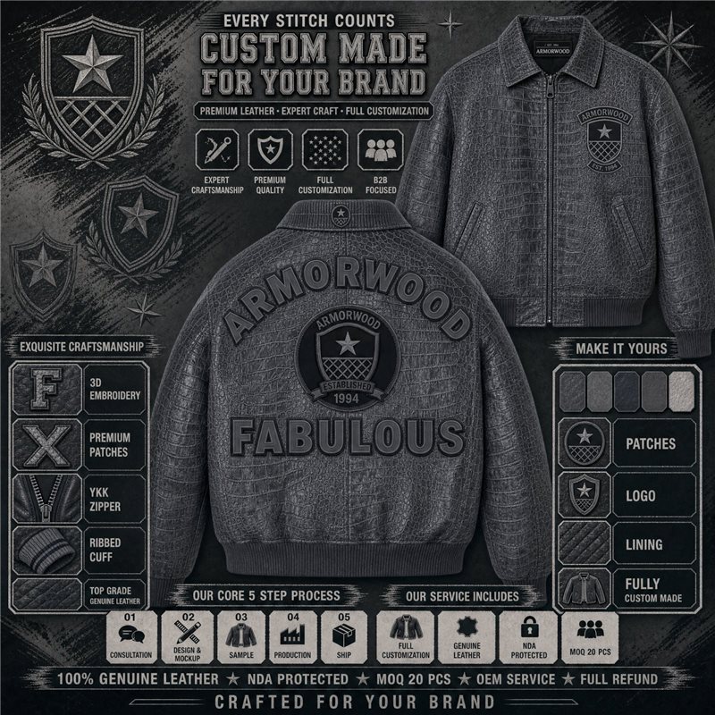 Custom Men's Applique Embroidery Lambskin Bomber Outerwear