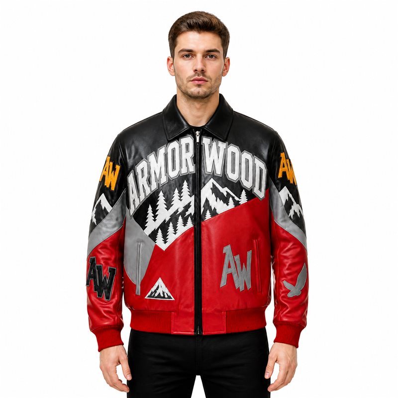 Contrast Genuine Leather Jackets for Men