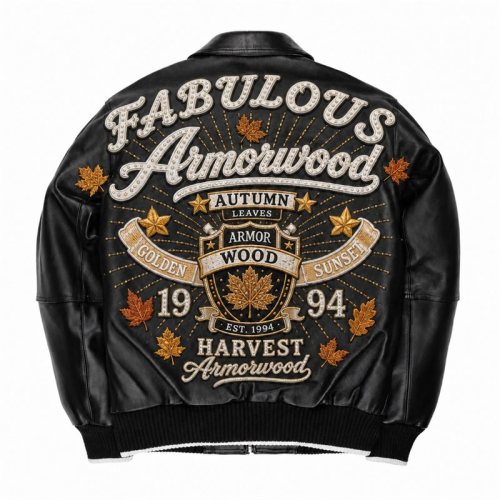 Custom Men's Lambskin Bomber Jacket, Genuine Leather, Rhinestone